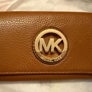 Michael Kors Brown Leather Wallet with Gold Logo